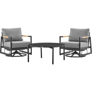 Armen Living Royal and Tiffany Modern Outdoor Patio Conversation, 5 Piece Set, Black Aluminum and Gray