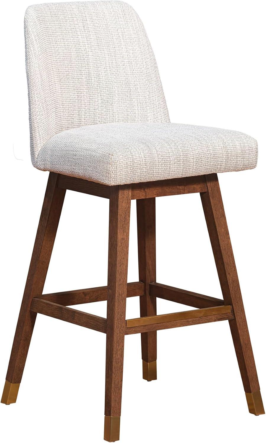 image:imageArmen Living Amelia Swivel Bar Stool in Brown Oak Wood Finish with Beige Fabric Set of 4