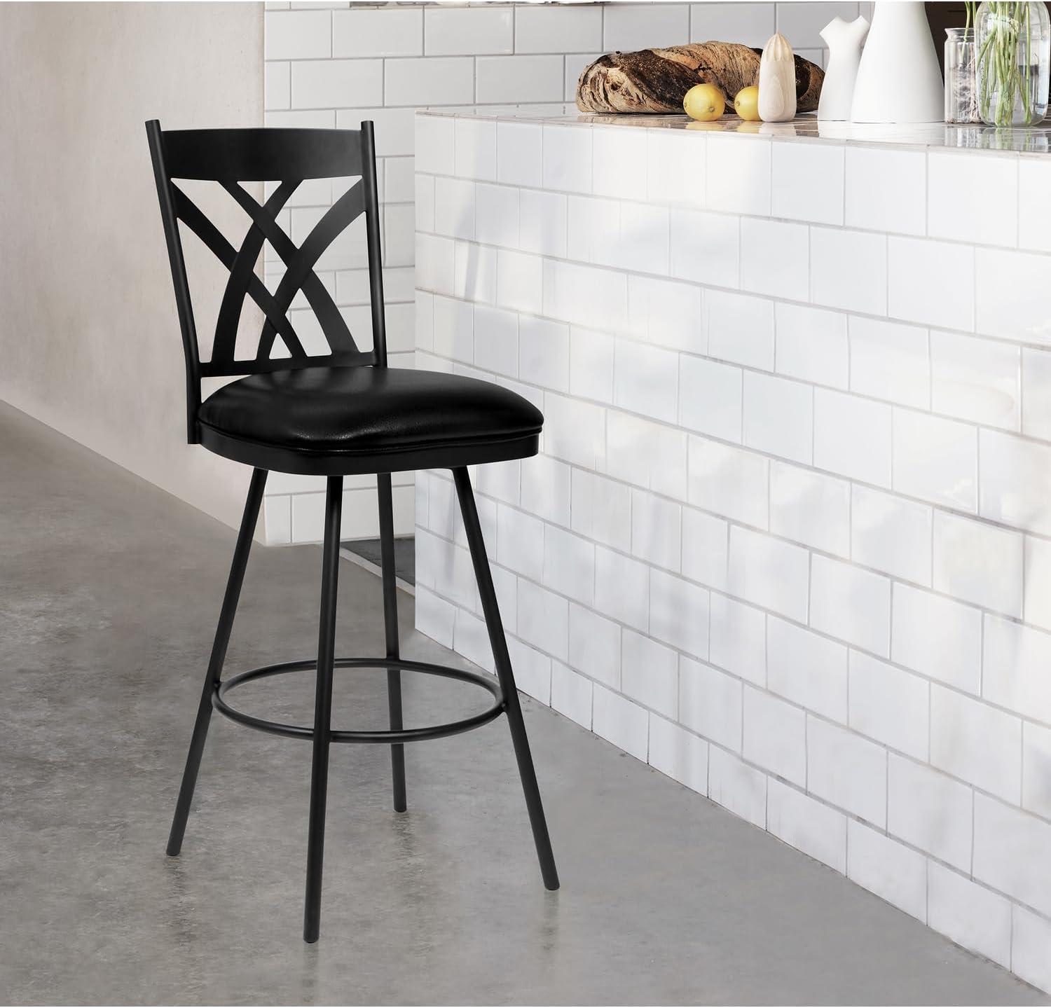 image:imageArmen Living Dover Tahiti 26 Brown Faux Leather Swivel Armed Kitchen Barstool In Auburn Bay Finish Ford Black