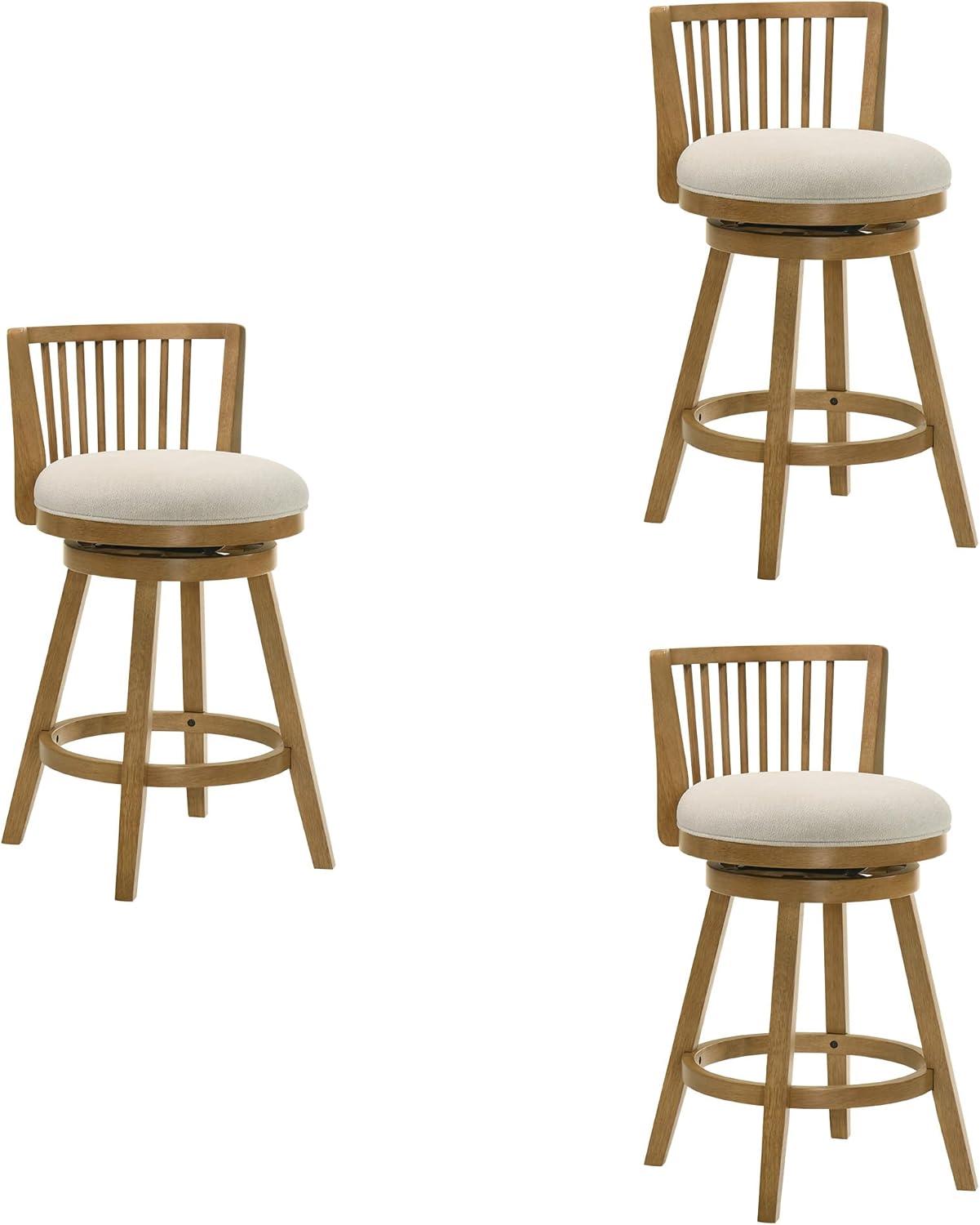 image:imageArmen Living Harper 26 in Amber Glow Counter Height Rubberwood Swivel Barstool with Ivory Fabric Seat Set of 3