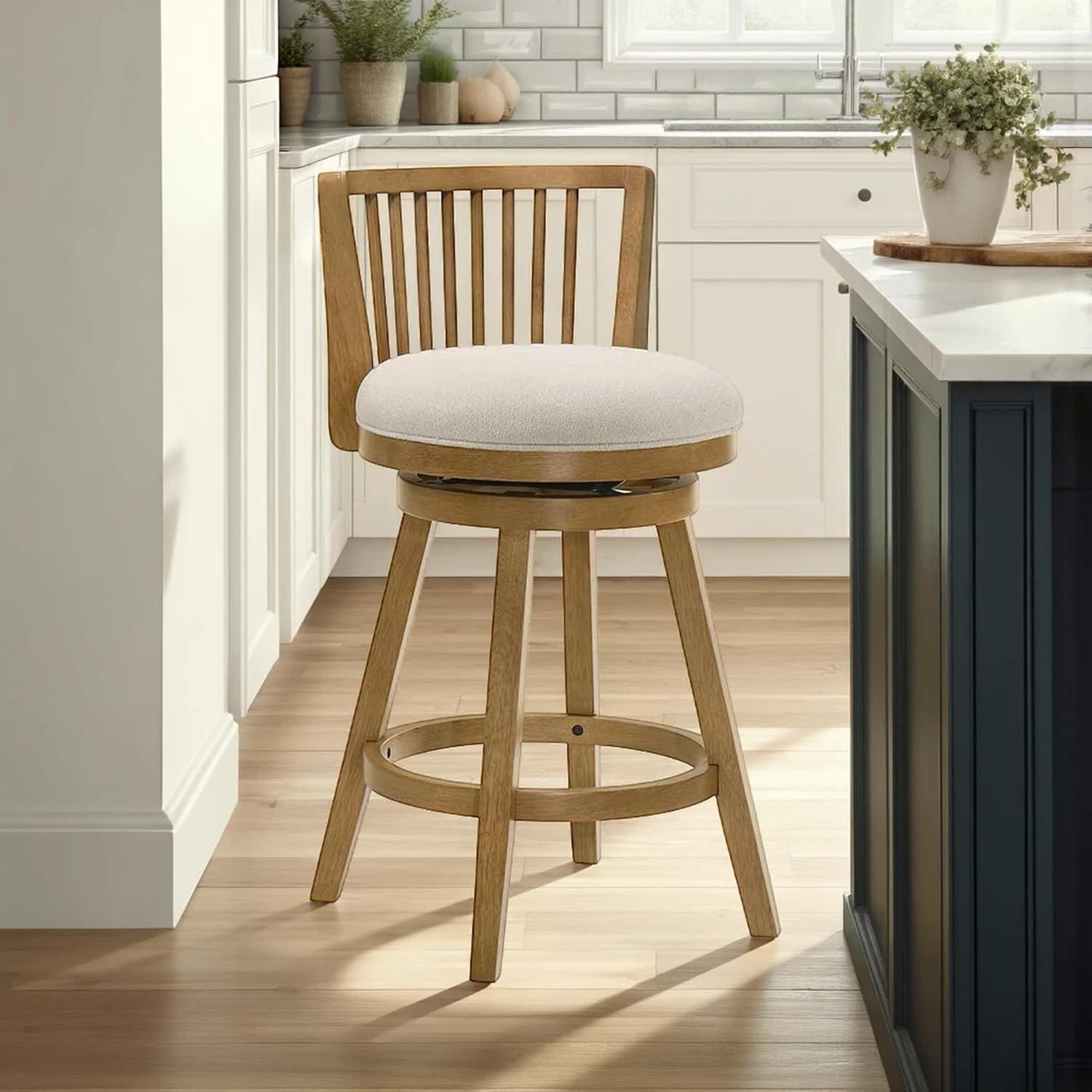 image:imageArmen Living Harper 26 in Amber Glow Counter Height Rubberwood Swivel Barstool with Ivory Fabric Seat Set of 3