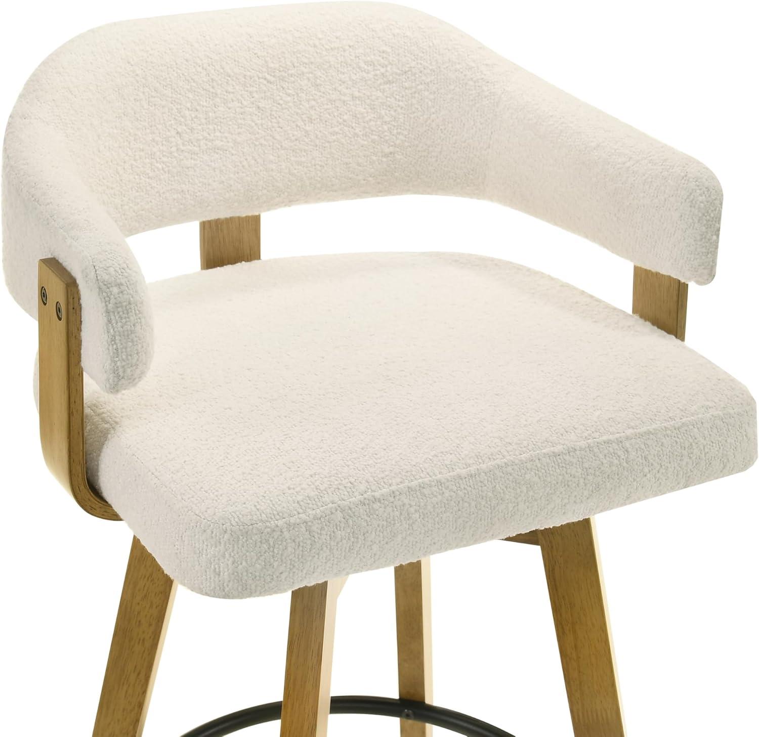 image:imageCallah Contemporary Natural Wood Counter Height Kitchen Bar Stool in Amber Glow Finish with White Boucle Fabric Upholstered Seat30 Bar Height