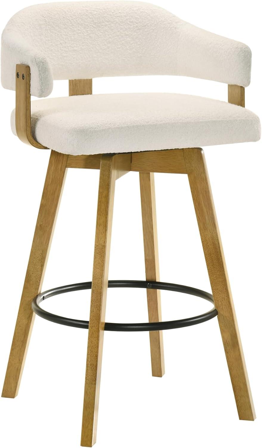 image:imageCallah Contemporary Natural Wood Counter Height Kitchen Bar Stool in Amber Glow Finish with White Boucle Fabric Upholstered Seat30 Bar Height