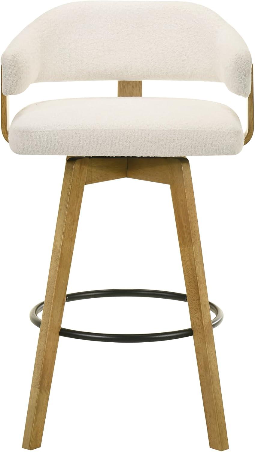 image:imageCallah Contemporary Natural Wood Counter Height Kitchen Bar Stool in Amber Glow Finish with White Boucle Fabric Upholstered Seat30 Bar Height