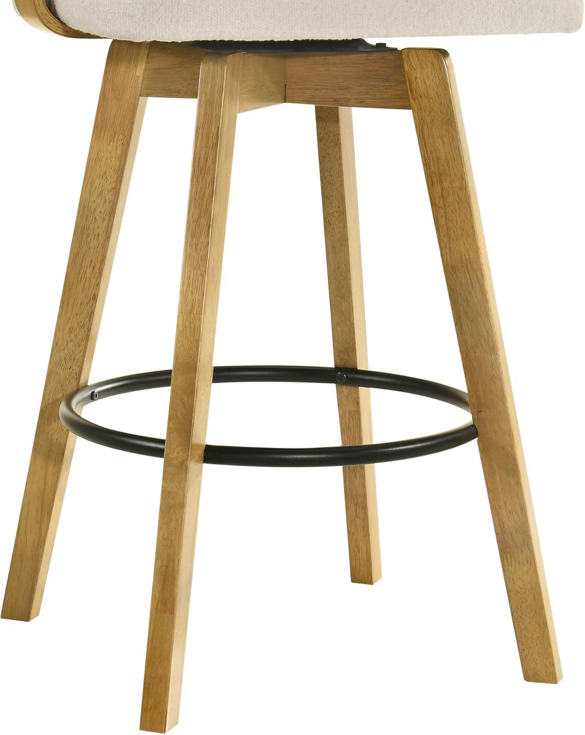image:imageCallah Contemporary Natural Wood Counter Height Kitchen Bar Stool in Amber Glow Finish with White Boucle Fabric Upholstered Seat30 Bar Height