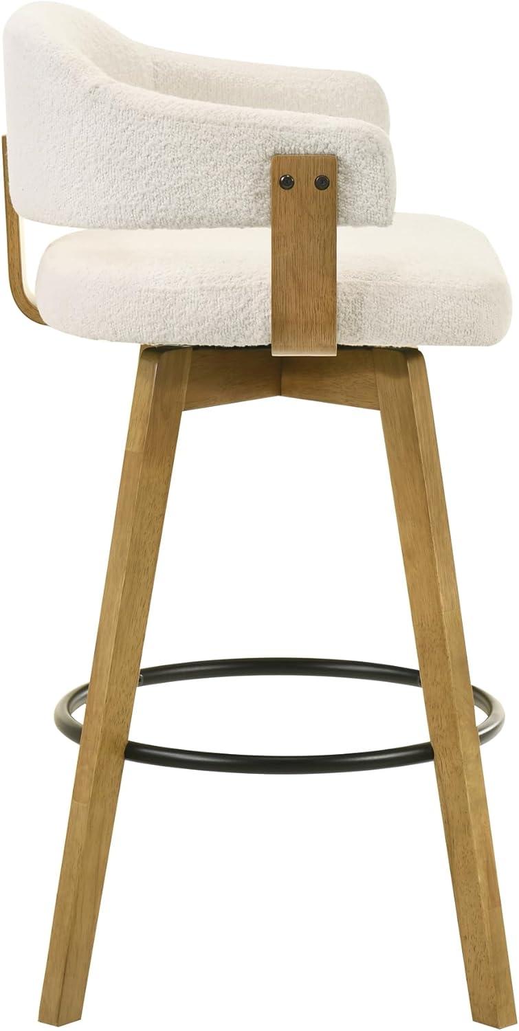 image:imageCallah Contemporary Natural Wood Counter Height Kitchen Bar Stool in Amber Glow Finish with White Boucle Fabric Upholstered Seat30 Bar Height