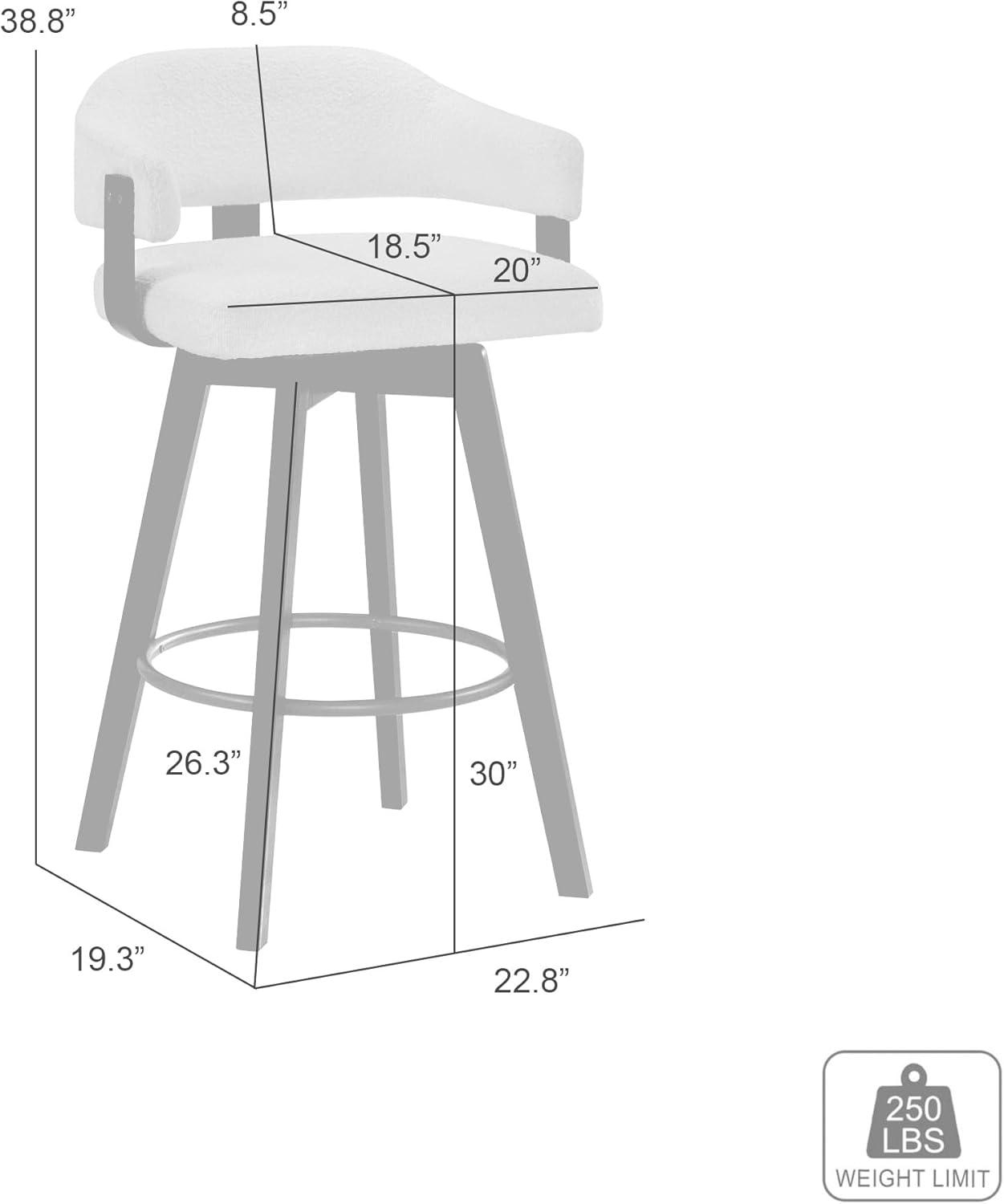 image:imageCallah Contemporary Natural Wood Counter Height Kitchen Bar Stool in Amber Glow Finish with White Boucle Fabric Upholstered Seat30 Bar Height