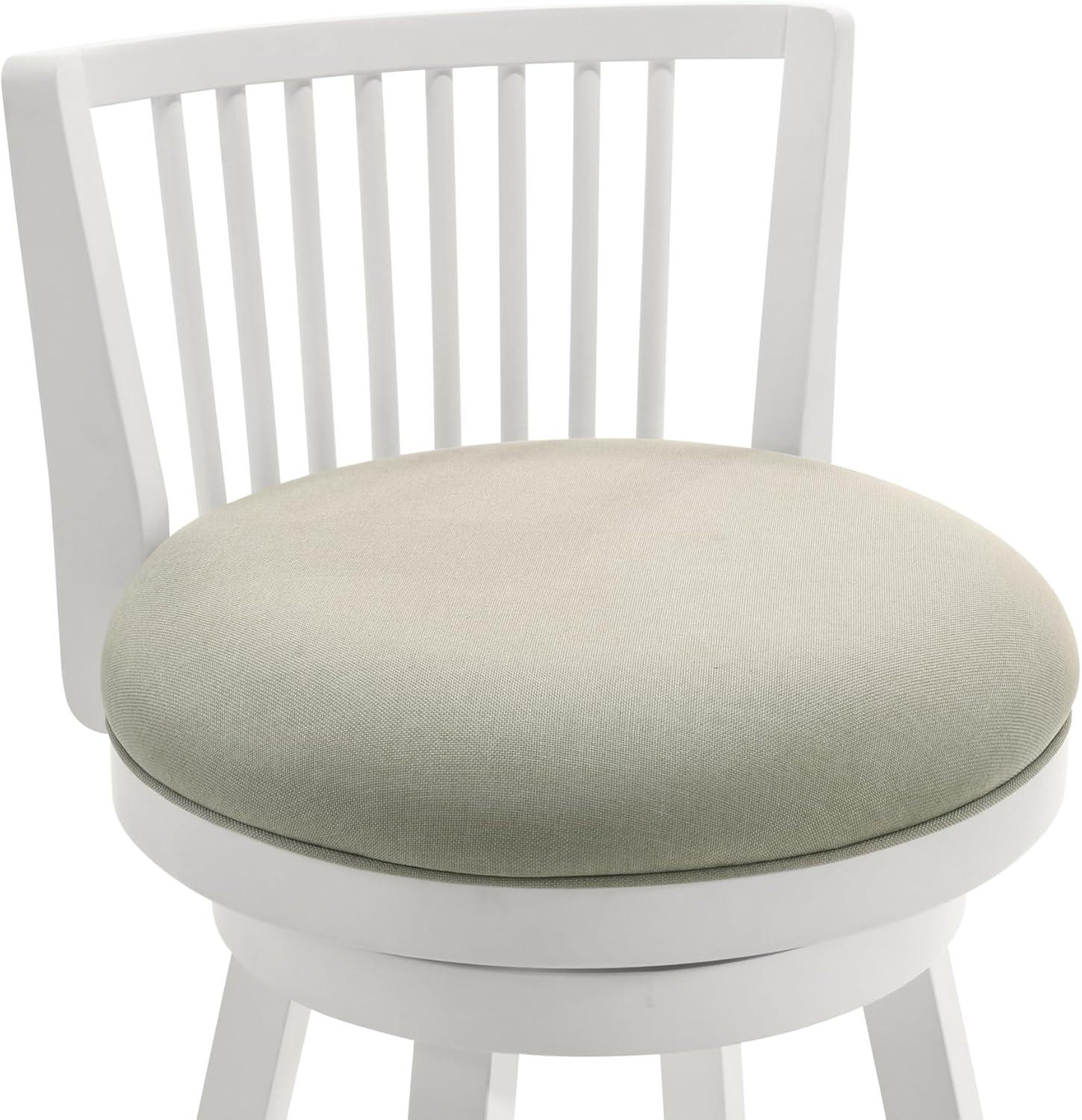 image:imageArmen Living Harper 30 in Matte White Bar Height Rubberwood Swivel Barstool with Fog Fabric Seat Set of 3