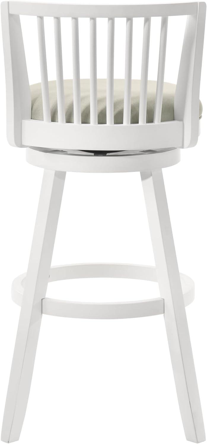 image:imageArmen Living Harper 30 in Matte White Bar Height Rubberwood Swivel Barstool with Fog Fabric Seat Set of 3