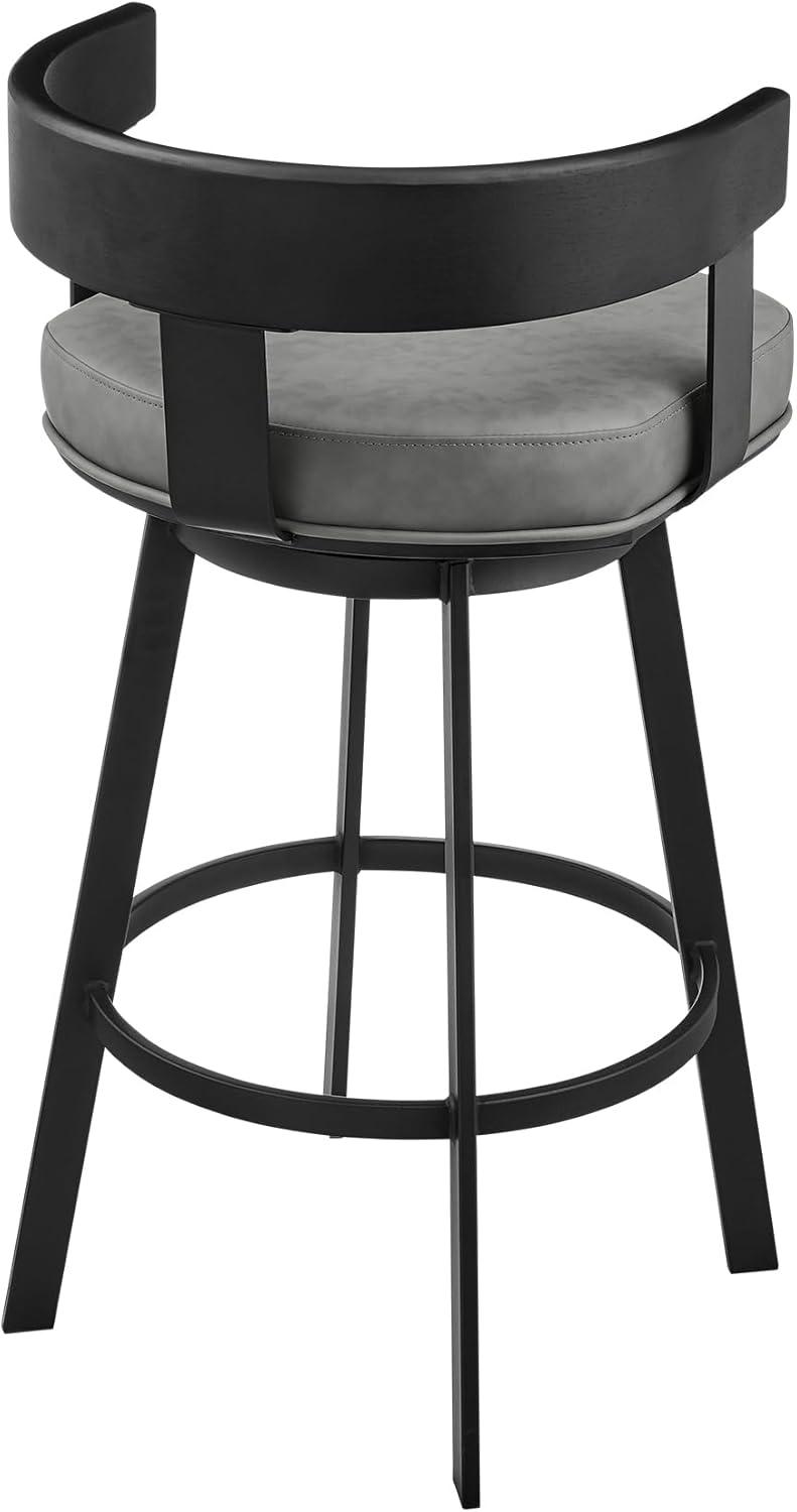 image:imageArmen Living Idris 26 Swivel Counter Stool in Black Iron with Walnut Finish and Vintage Gray Faux LeatherVintage GrayBlack