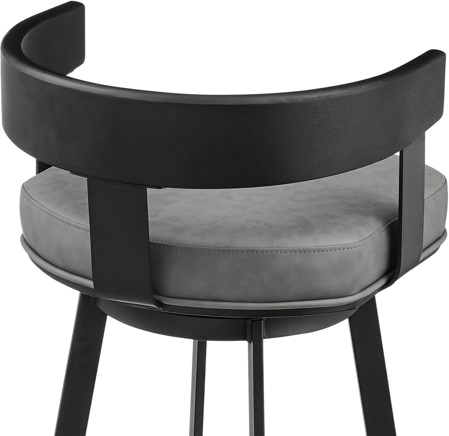 image:imageArmen Living Idris 26 Swivel Counter Stool in Black Iron with Walnut Finish and Vintage Gray Faux LeatherVintage GrayBlack
