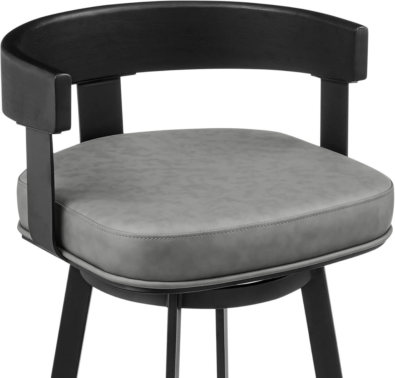 image:imageArmen Living Idris 26 Swivel Counter Stool in Black Iron with Walnut Finish and Vintage Gray Faux LeatherVintage GrayBlack