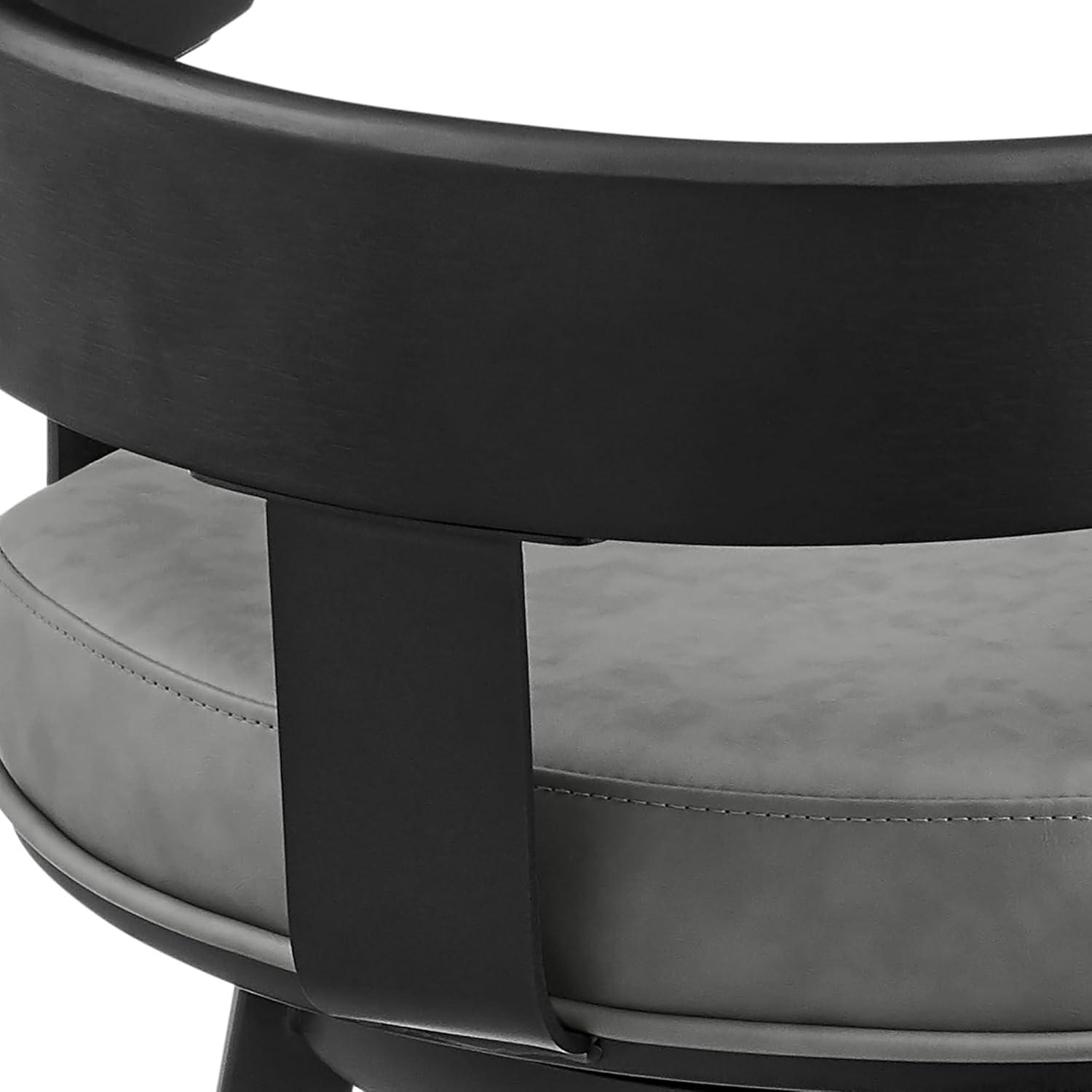 image:imageArmen Living Idris 26 Swivel Counter Stool in Black Iron with Walnut Finish and Vintage Gray Faux LeatherVintage GrayBlack