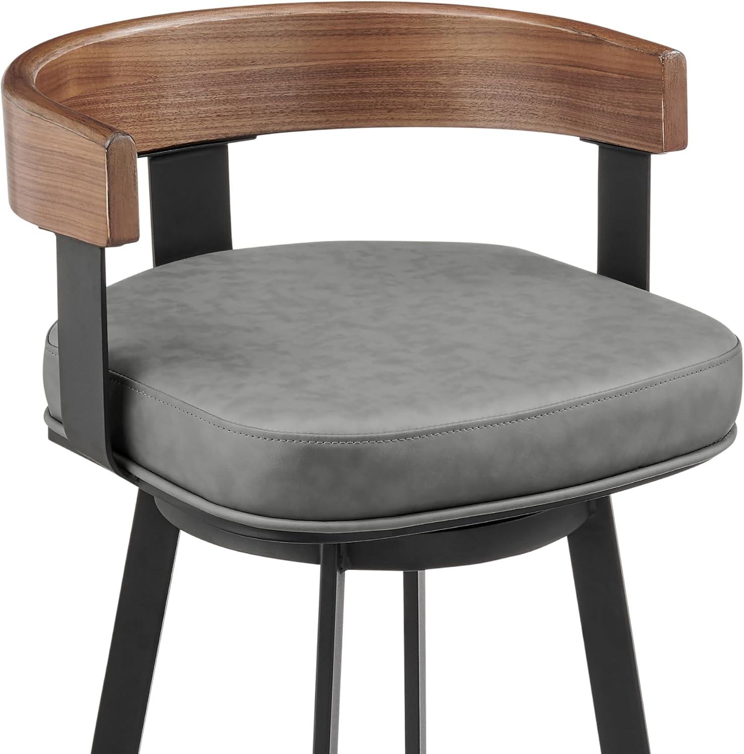 image:imageArmen Living Idris 26 Swivel Counter Stool in Black Iron with Walnut Finish and Vintage Gray Faux LeatherVintage GrayBrown