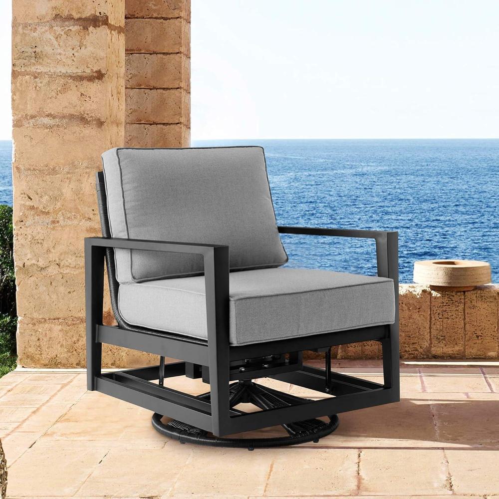 image:imageArmen Living Cayman Black Aluminum Outdoor Swivel Glider Chair with Dark Grey Cushions