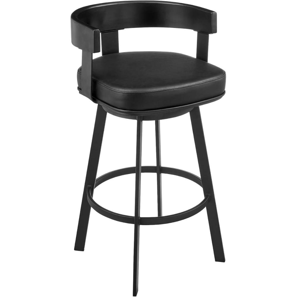 image:imageArmen Living Idris 26 Swivel Counter Stool in Black Iron with Walnut Finish and Vintage Gray Faux LeatherVintage BlackBlack