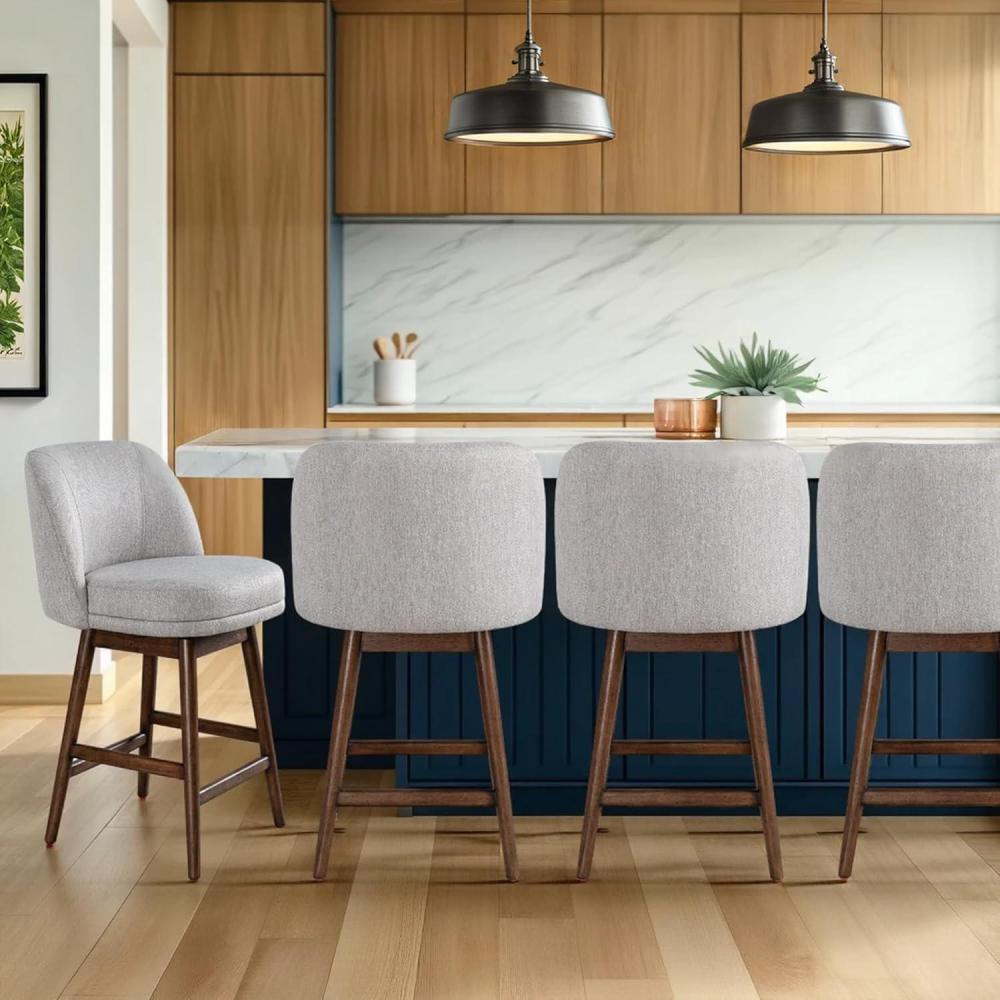 image:imageArmen Living Sadie Brown Solid Wood Upholstered 26 Counter Height Swivel Barstool with Taupe Fabric Seat Set of 4