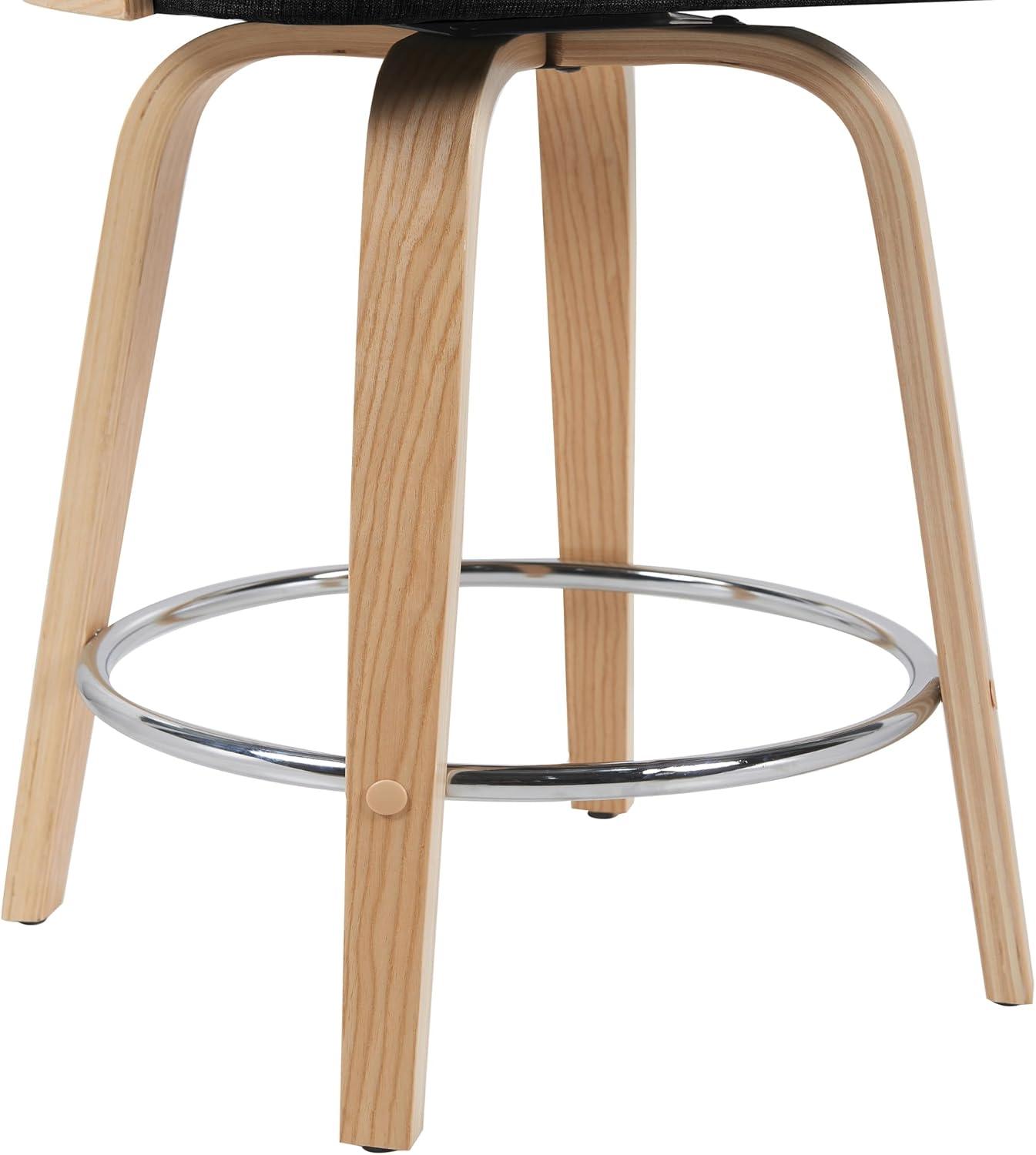 image:imageSonia Modern Swivel Counter Height Bar Stool with Black Upholstered Seat and Patterned Oak Wood Finish Set of 4Black FabricOak