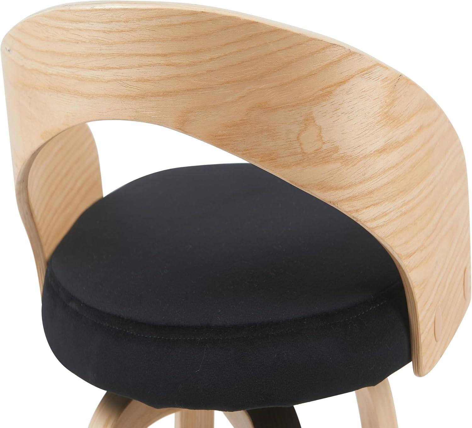 image:imageSonia Modern Swivel Counter Height Bar Stool with Black Upholstered Seat and Patterned Oak Wood Finish Set of 4Black FabricOak