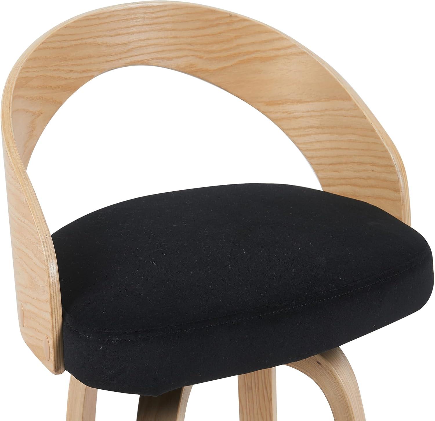 image:imageSonia Modern Swivel Counter Height Bar Stool with Black Upholstered Seat and Patterned Oak Wood Finish Set of 4Black FabricOak