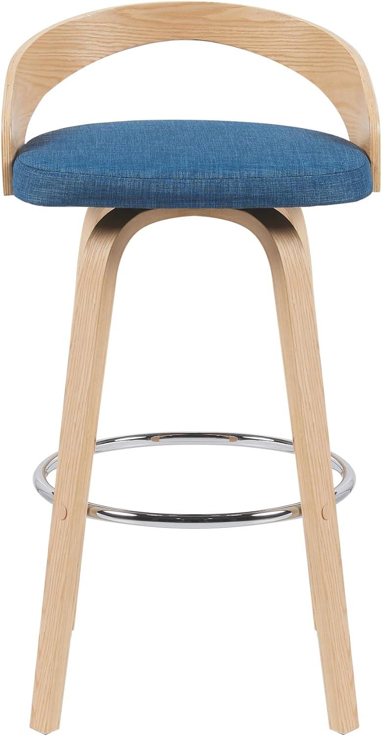 image:imageSonia Modern Swivel Counter Height Bar Stool with Black Upholstered Seat and Patterned Oak Wood Finish Set of 4Blue FabricOak