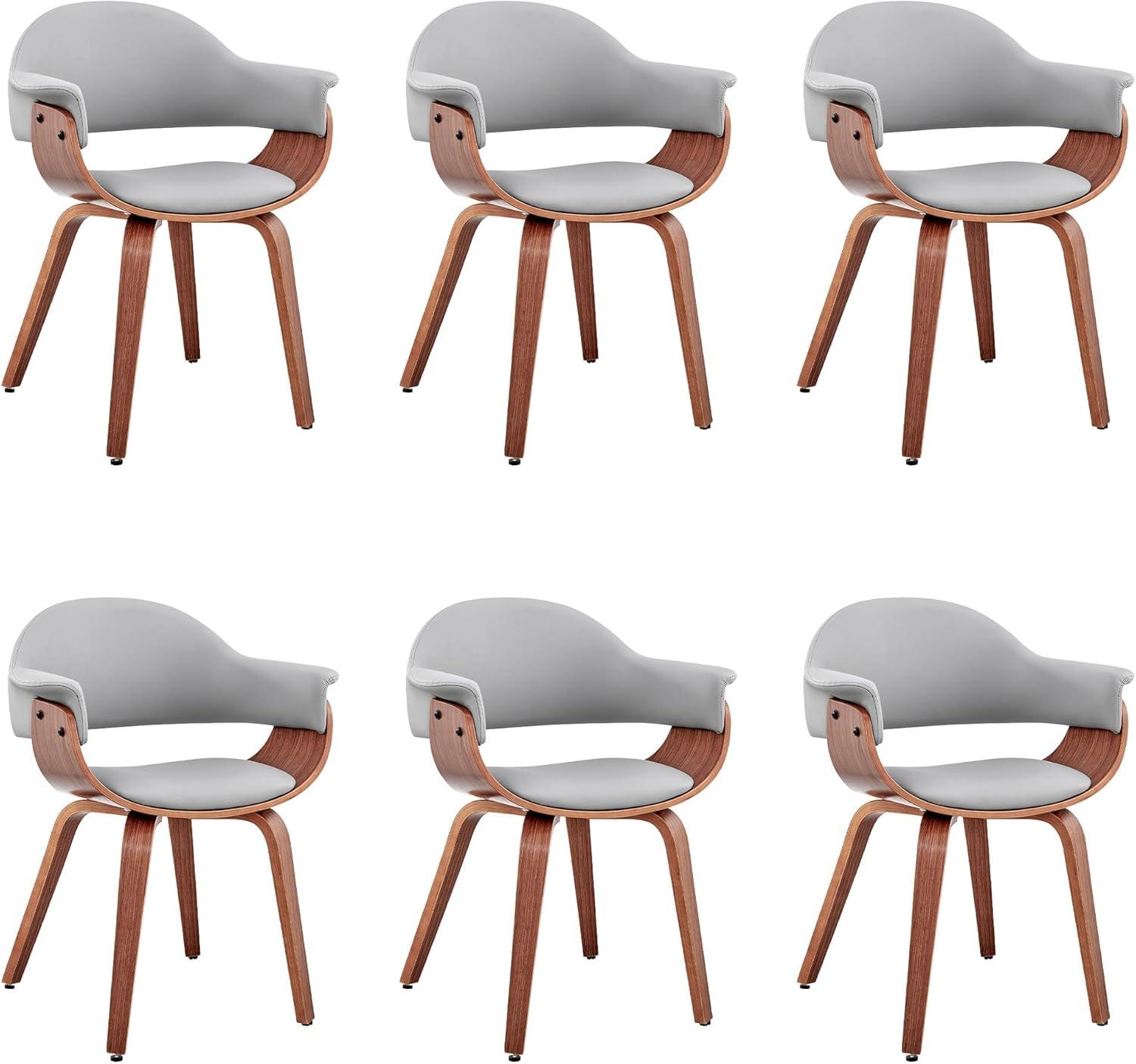 image:imageArmen Living Adalyn Gray Faux Leather and Walnut Wood Dining Room Accent Chair Set of 6