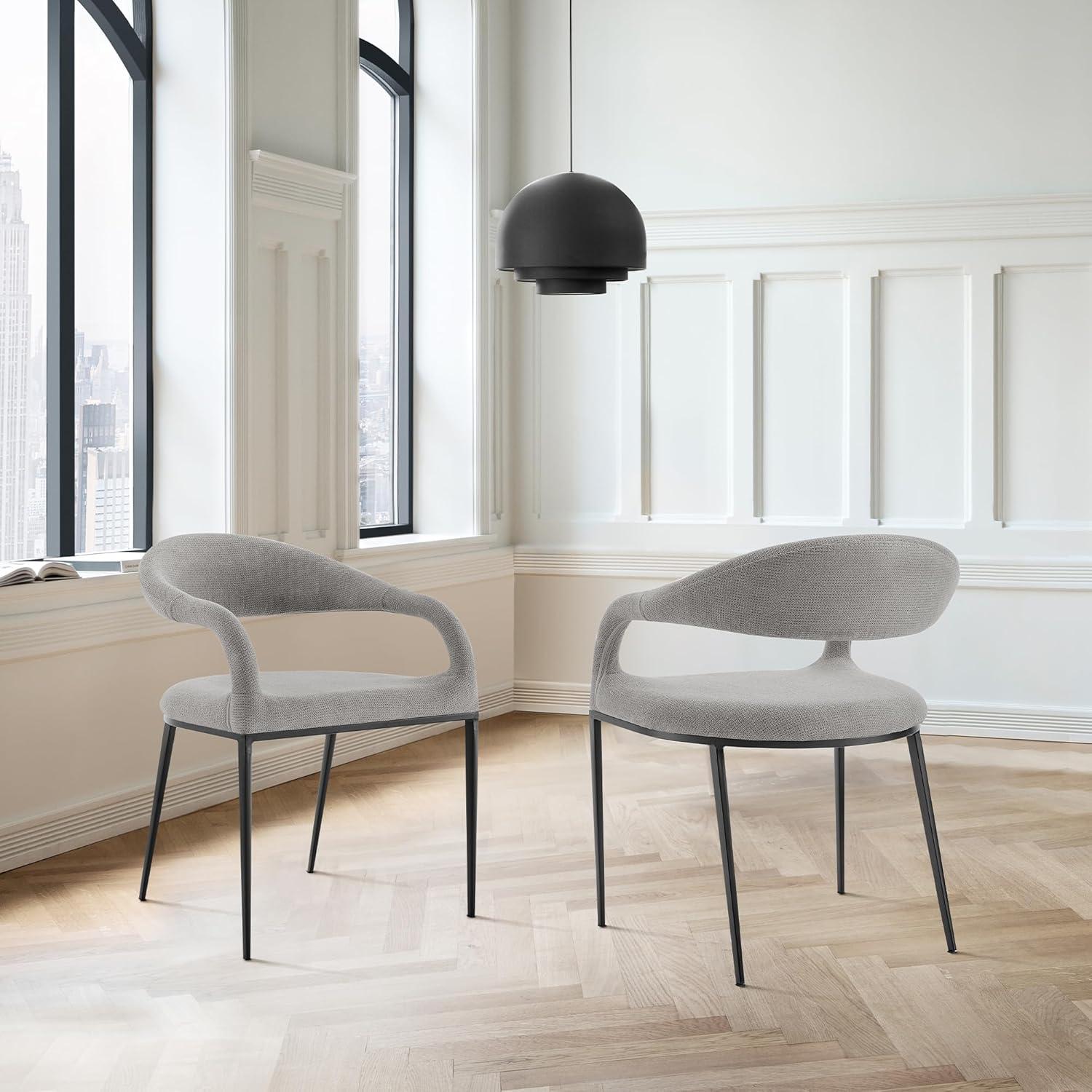image:imageArmen Living Morgan Upholstered Dining Chair with Matte Black Iron and Charcoal Fabric Set of 2Light Gray