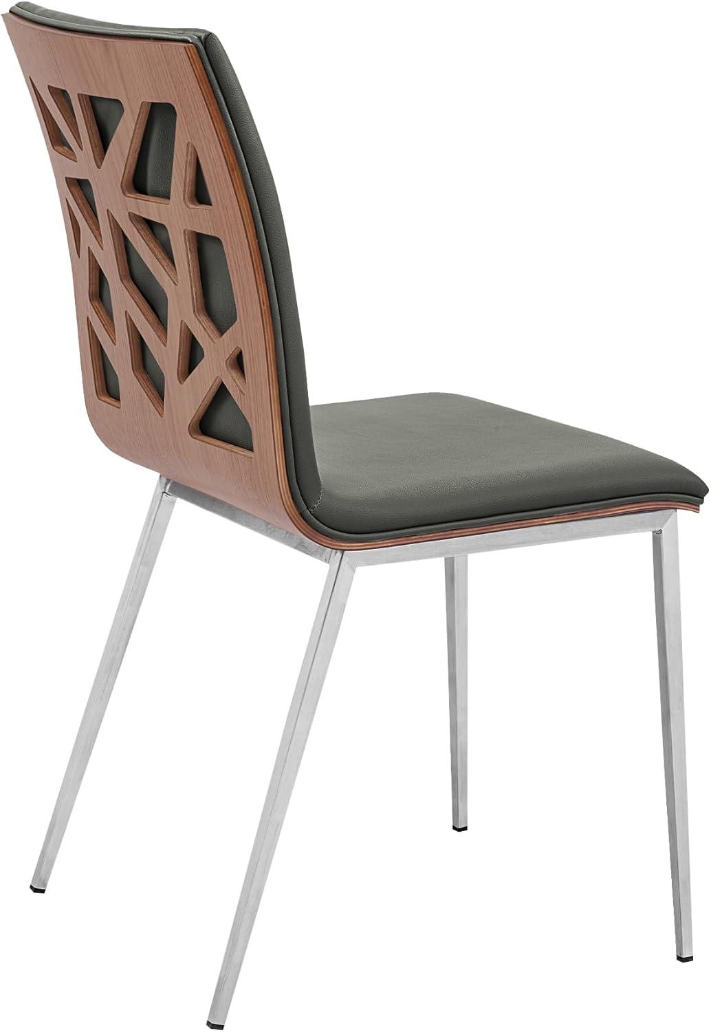 image:imageCrystal Dining Chair in Brushed Stainless Steel Finish with Gray Faux Leather and Walnut Back Set of 4Set of 6