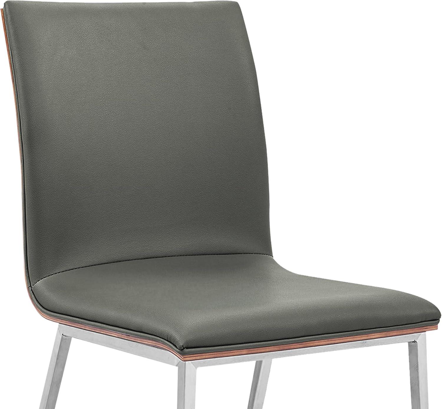 image:imageCrystal Dining Chair in Brushed Stainless Steel Finish with Gray Faux Leather and Walnut Back Set of 4Set of 6