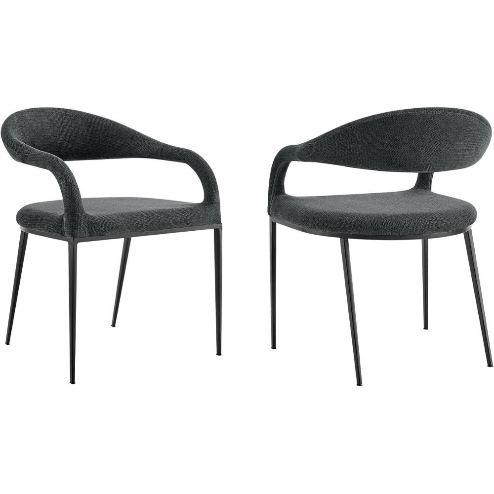 image:imageArmen Living Morgan Upholstered Dining Chair with Matte Black Iron and Charcoal Fabric Set of 2Charcoal