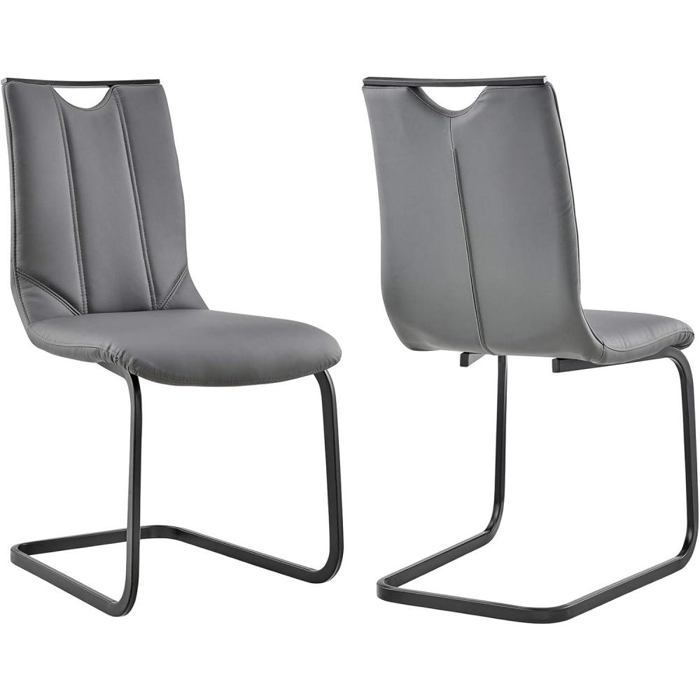 image:imageArmen Living Pacific Dining Room Chair in Gray Faux Leather and Black Finish  Set of 2