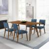 image:imageArmen Living Channell Wood Dining Chair in Walnut Finish with Blue Fabric  Set of 4Blue