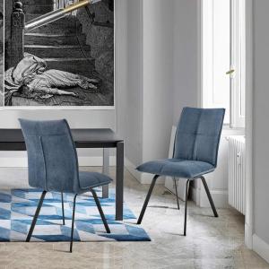 Armen Living Rylee Dining Room Accent Chair in Blue Fabric and Black Finish – Set of 2(Blue)