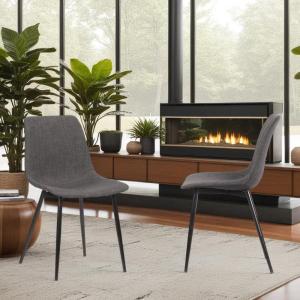Monte Contemporary Dining Chair in Charcoal Fabric with Black Metal Legs Set of 3