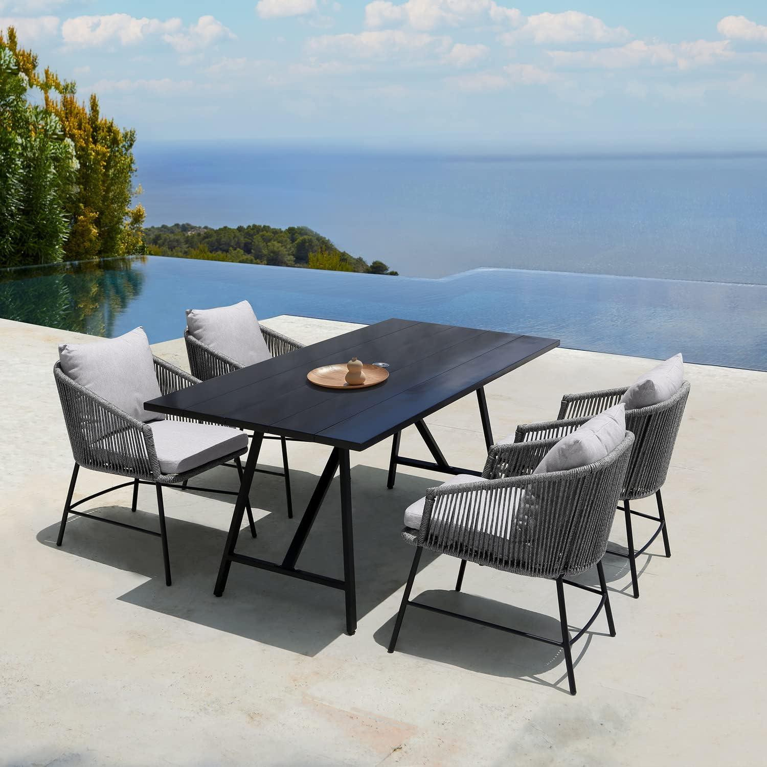 image:imageArmen Living Koala and Calica 5 Piece Dining Set in Dark Eucalyptus and Metal with Grey Rope