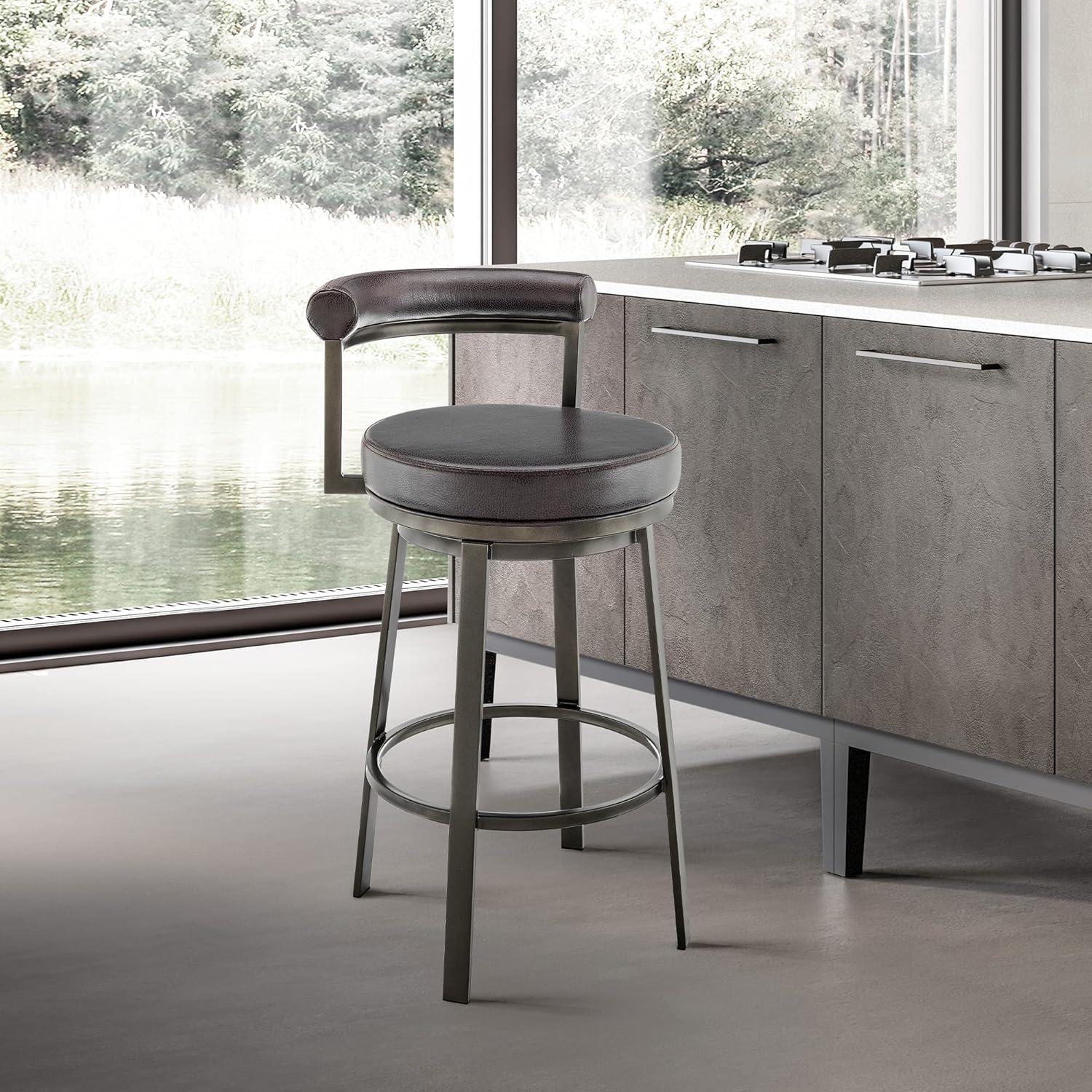 image:imageArmen Living Neura Swivel Counter or Bar Stool in Cloud Finish with White Faux LeatherBrown