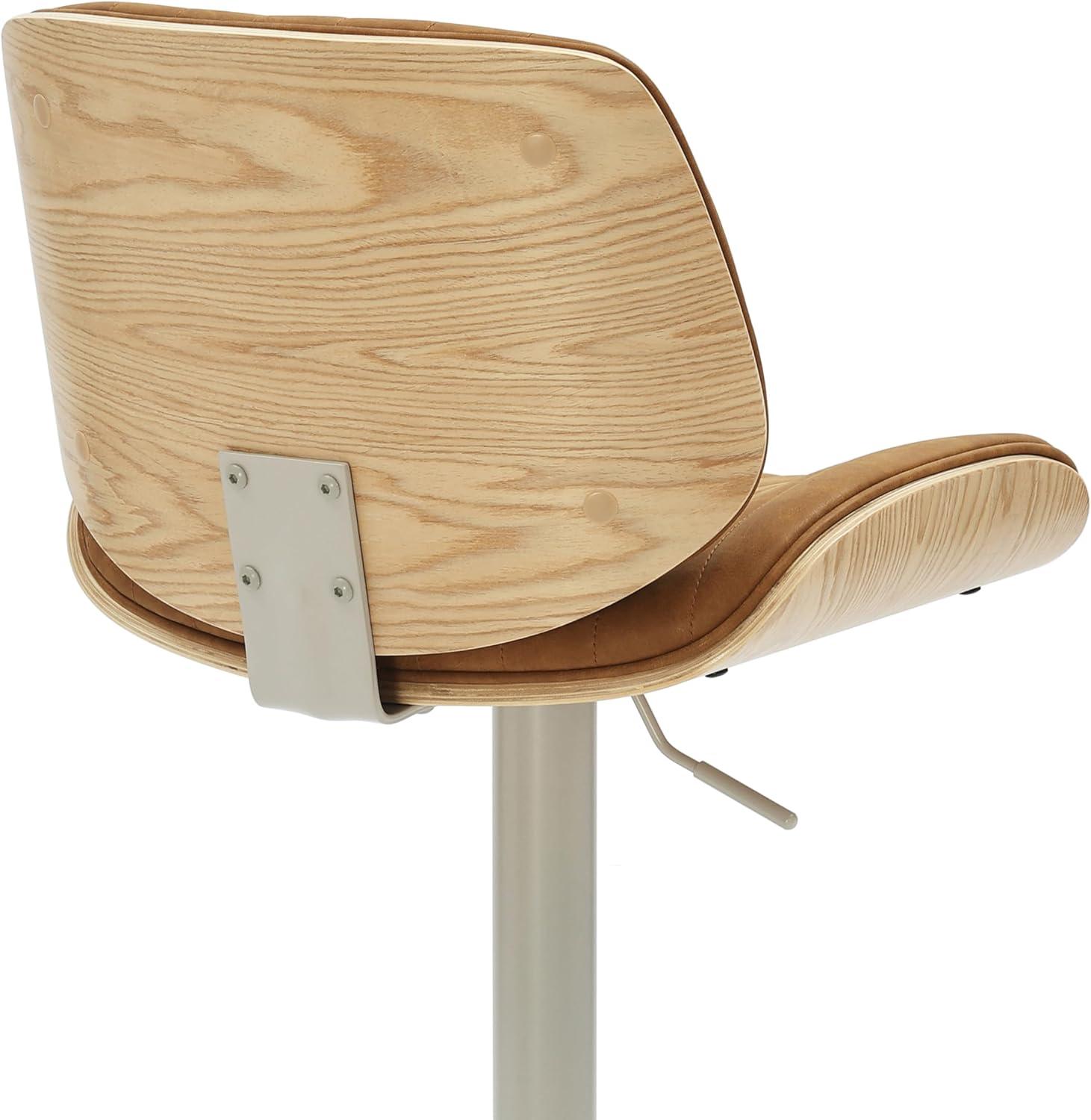 image:imageBrock Adjustable Swivel Vintage Dark Brown Curved Back Wood Bar Stool with Faux Leather Seat Set of 4CamelOak