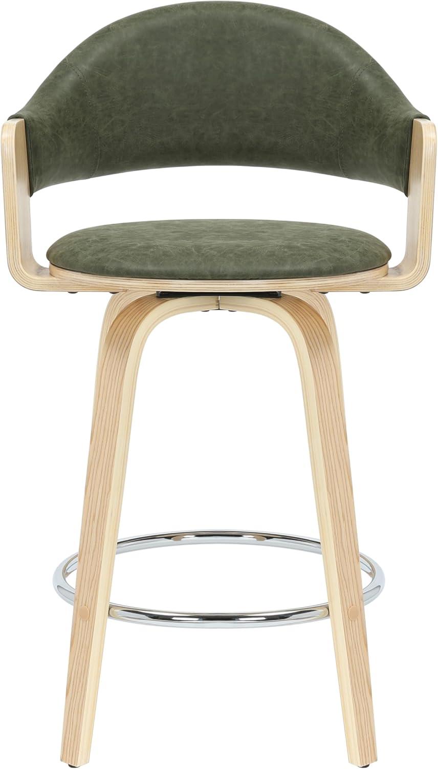 image:imageDaxton 36 in H Swivel Counter Height Vintage Taupe Round Back Wood Bar Stool with Faux Leather SeatVintage GreenOak