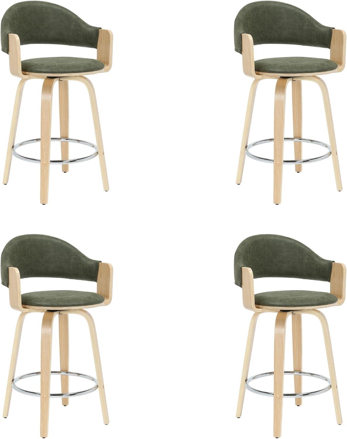 image:imageDaxton 36 in H Swivel Counter Height Vintage Taupe Round Back Wood Bar Stool with Faux Leather SeatVintage GreenOak