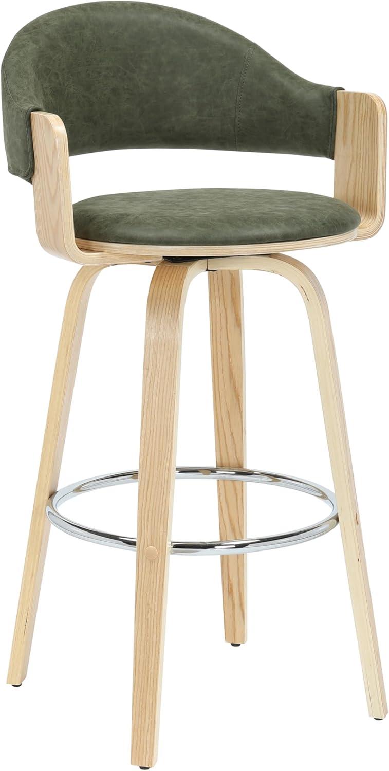 image:imageDaxton 36 in H Swivel Counter Height Vintage Taupe Round Back Wood Bar Stool with Faux Leather SeatVintage GreenOak