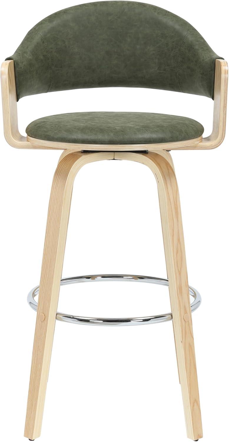 image:imageDaxton 36 in H Swivel Counter Height Vintage Taupe Round Back Wood Bar Stool with Faux Leather SeatVintage GreenOak