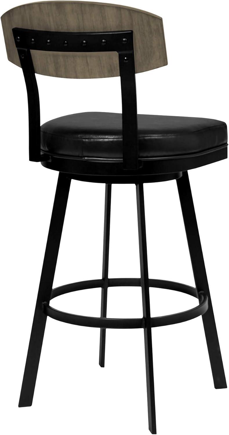 image:imageFrisco 30 Bar Height Barstool in Matte Black Finish with Black Faux Leather and Gray Walnut Set of 4