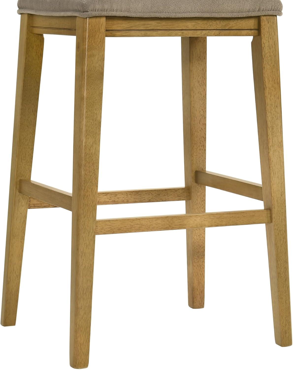 image:imageJane Contemporary Transitional Wood Bar Height Kitchen Bar Stool in Amber Glow Finish with Taupe Fabric Upholstered Seat Set of 3