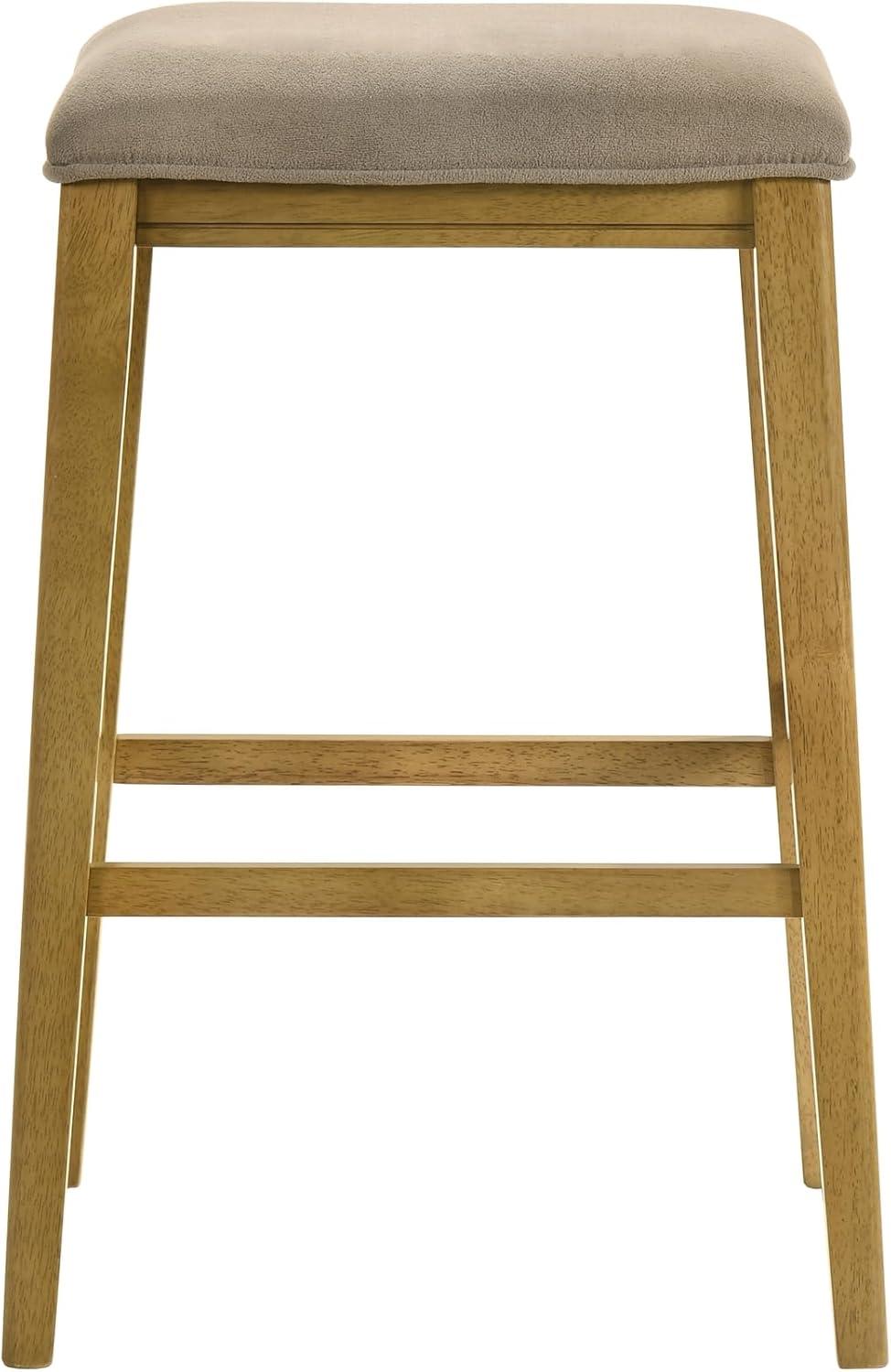 image:imageJane Contemporary Transitional Wood Bar Height Kitchen Bar Stool in Amber Glow Finish with Taupe Fabric Upholstered Seat Set of 3
