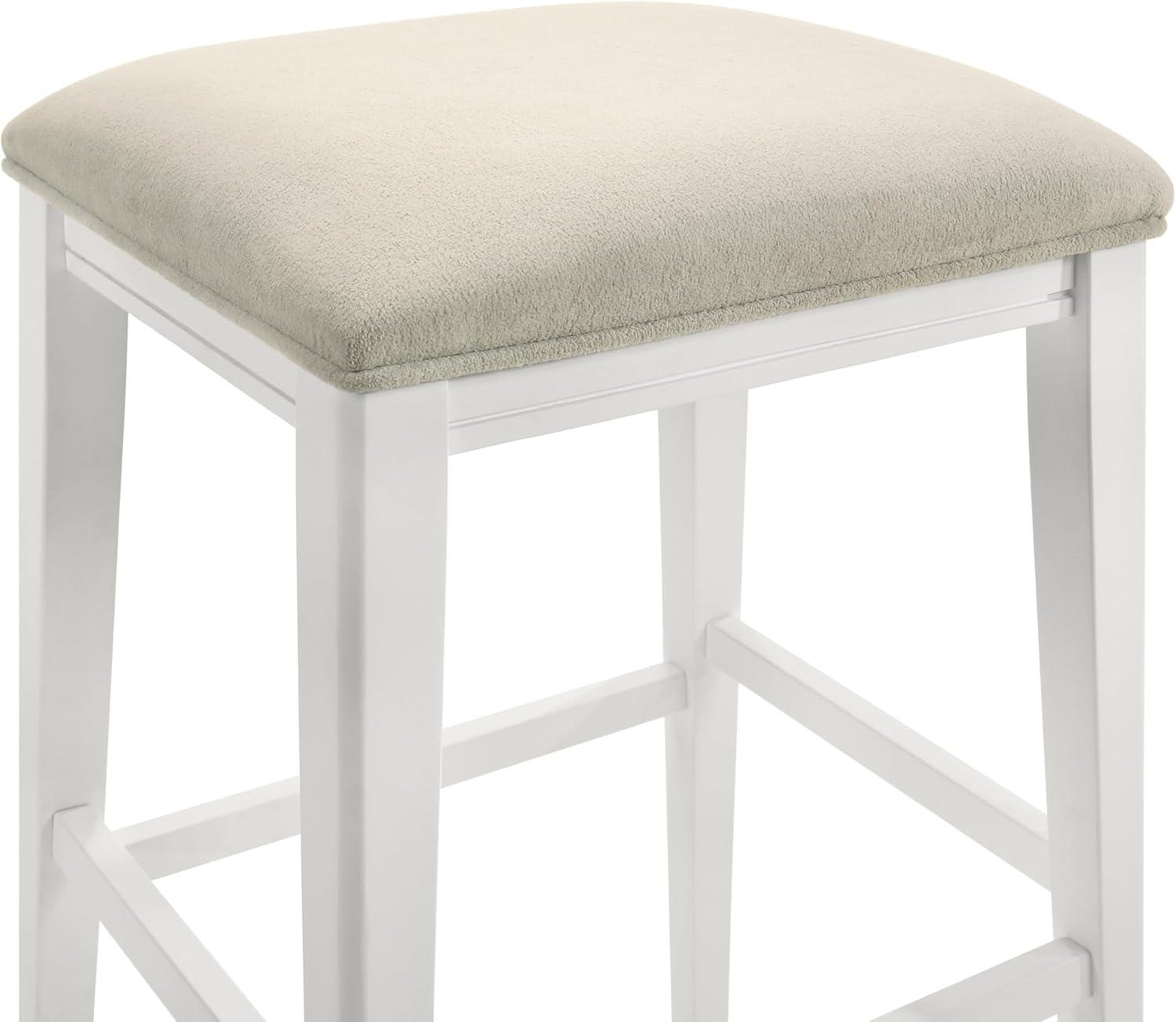 image:imageJane Contemporary Transitional Wood Bar Height Kitchen Bar Stool in White Finish with Cream Fabric Upholstered Seat Set of 4