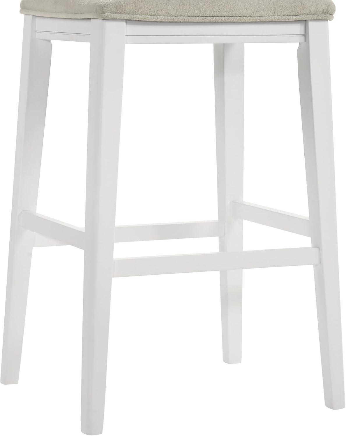 image:imageJane Contemporary Transitional Wood Bar Height Kitchen Bar Stool in White Finish with Cream Fabric Upholstered Seat Set of 4