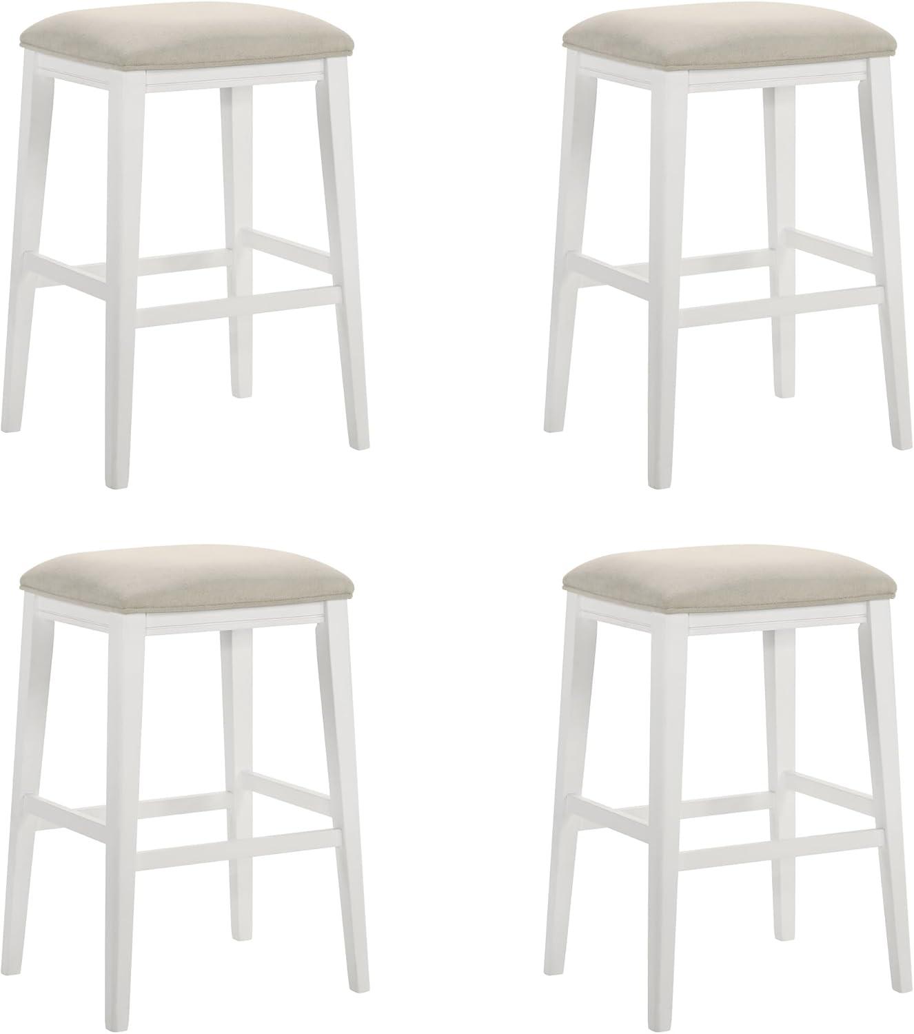 image:imageJane Contemporary Transitional Wood Bar Height Kitchen Bar Stool in White Finish with Cream Fabric Upholstered Seat Set of 4