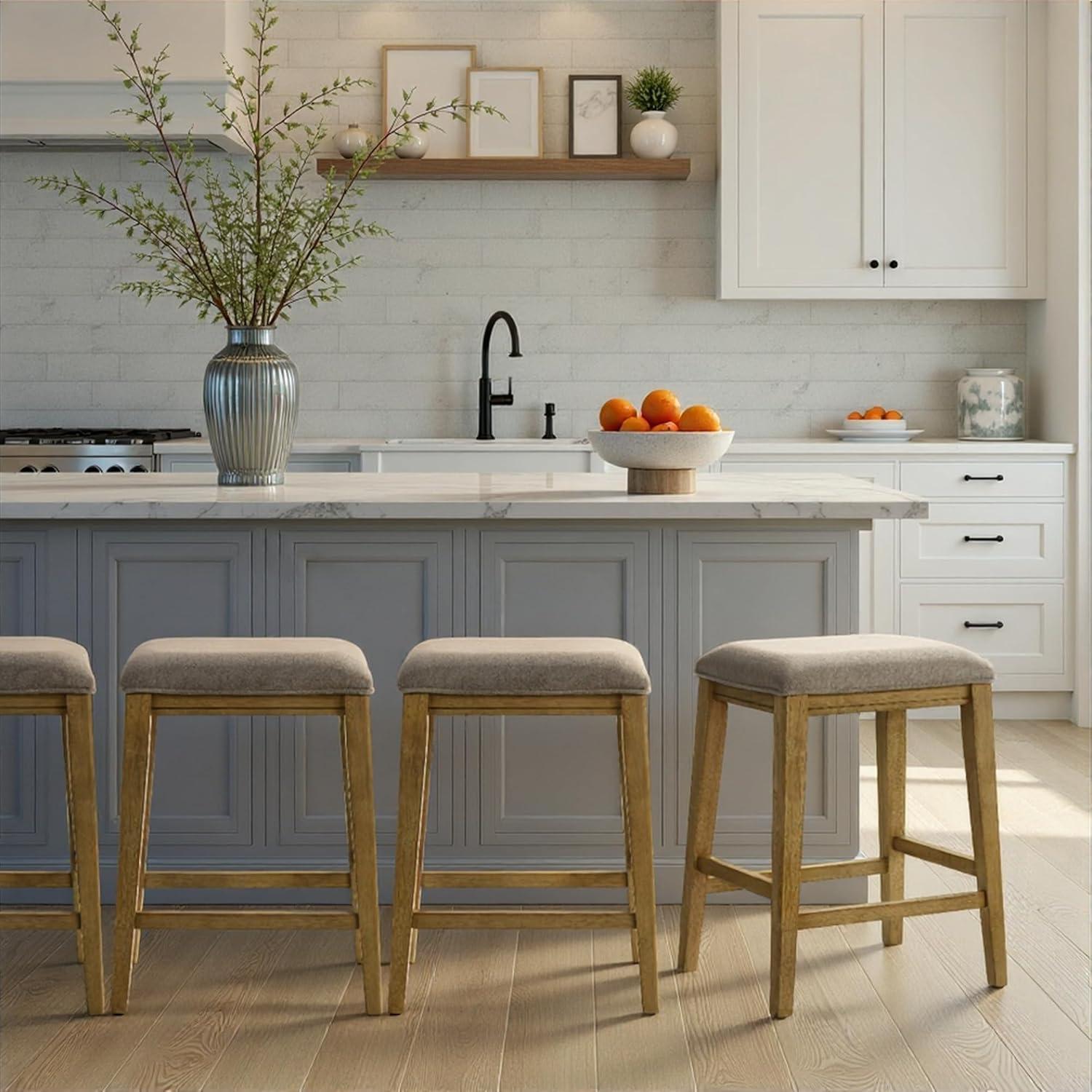 image:imageJane Contemporary Transitional Wood Counter Height Kitchen Bar Stool in Amber Glow Finish with Taupe Fabric Upholstered Seat Set of 3TaupeAmber Glow