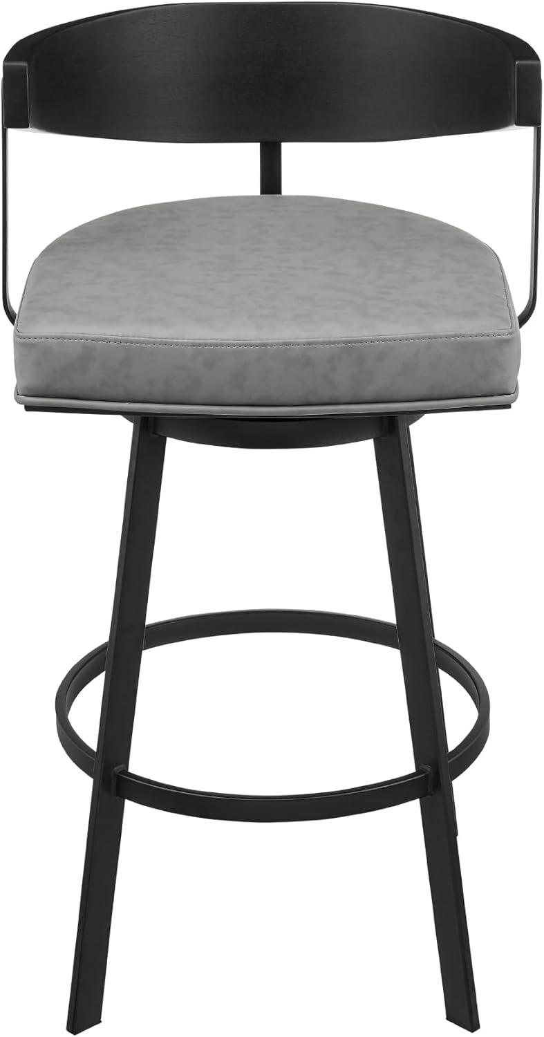 image:imageLacey 30 Swivel Bar Stool in Black Iron with Black Walnut Finish and Vintage Gray Faux Leather Set of 3