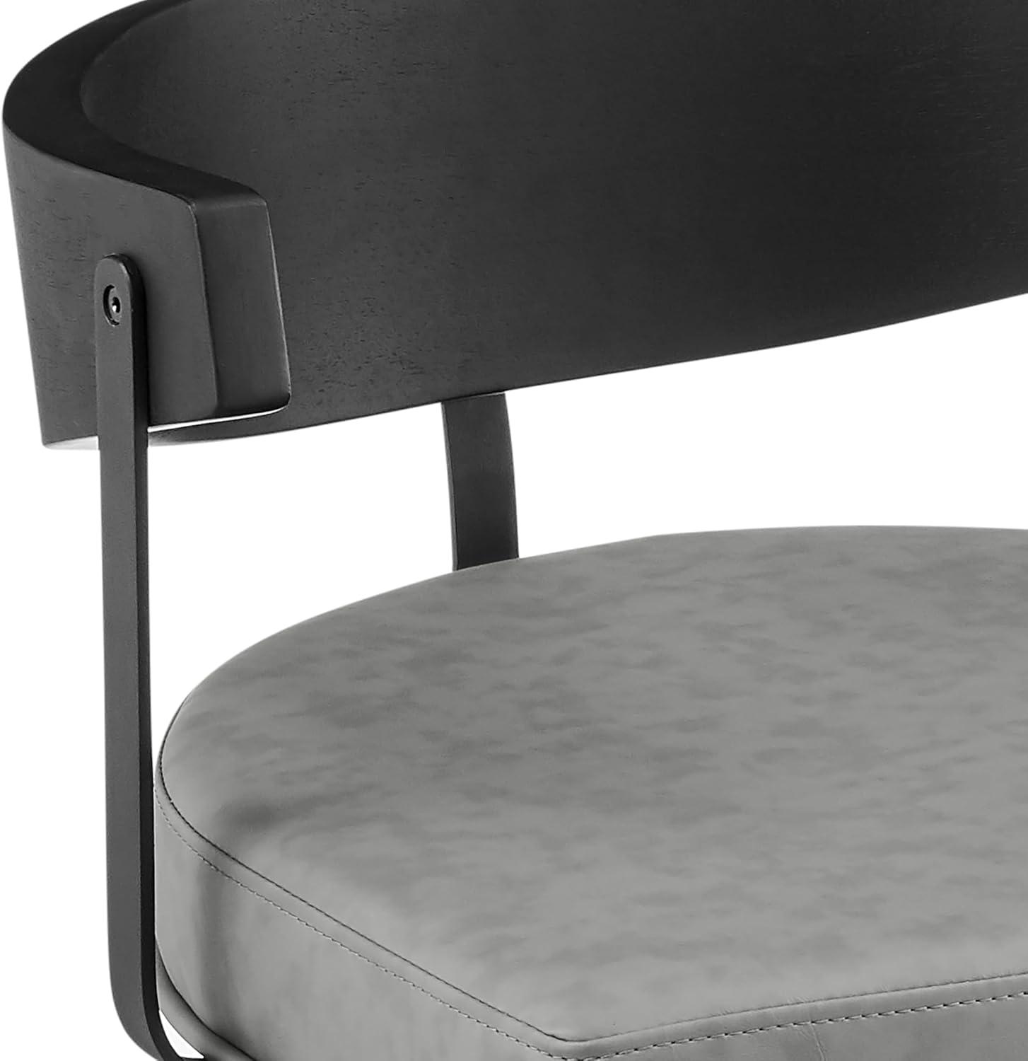 image:imageLacey 30 Swivel Bar Stool in Black Iron with Black Walnut Finish and Vintage Gray Faux Leather Set of 3